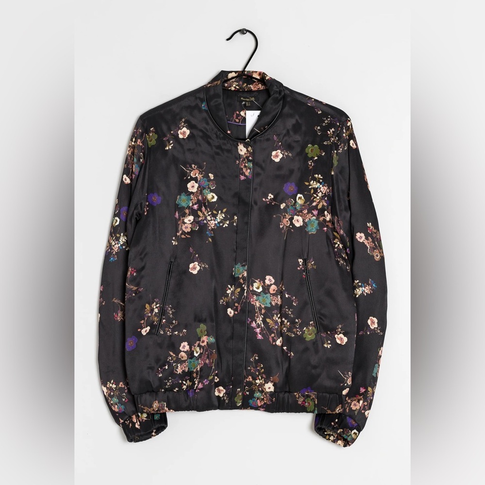 Massimo Dutti Black Floral Bomber Jacket